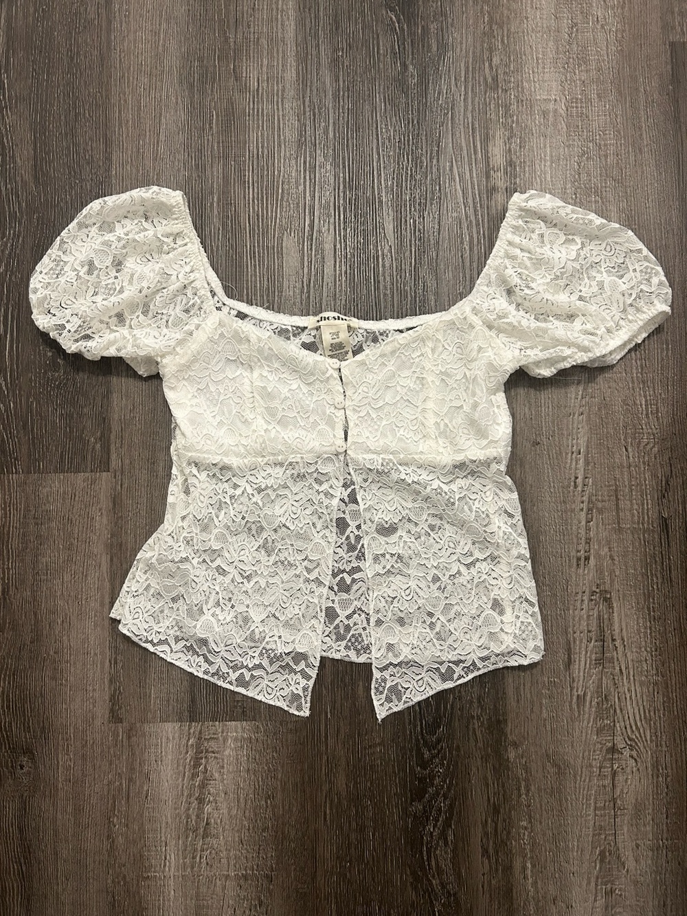 3/$10 White Lace Puff-Sleeve Crop Top